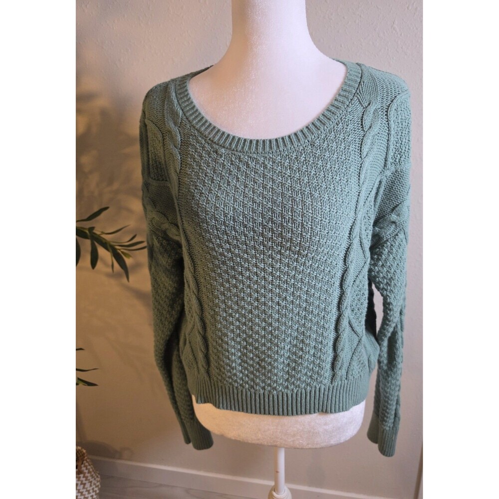 Wild Fable Green Cable Knit Cropped Sweater Pullover Coastal Preppy Size S